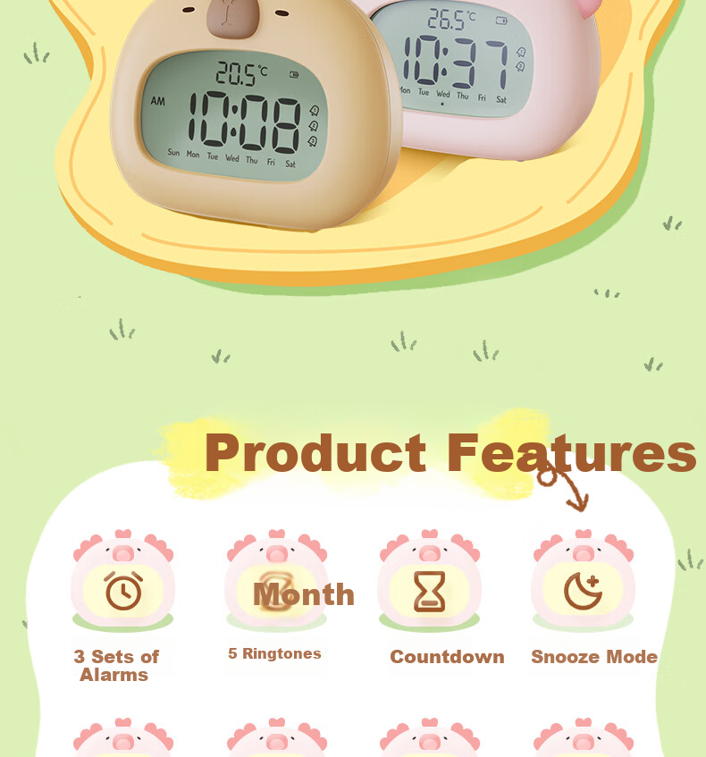 BANDIAN ORIGINALLITY Cute Smart Alarm Clock for Students' Wake-Up, Cartoon Desktop Electronic Timer for Boys And Girls, Back-To Season Gift 2