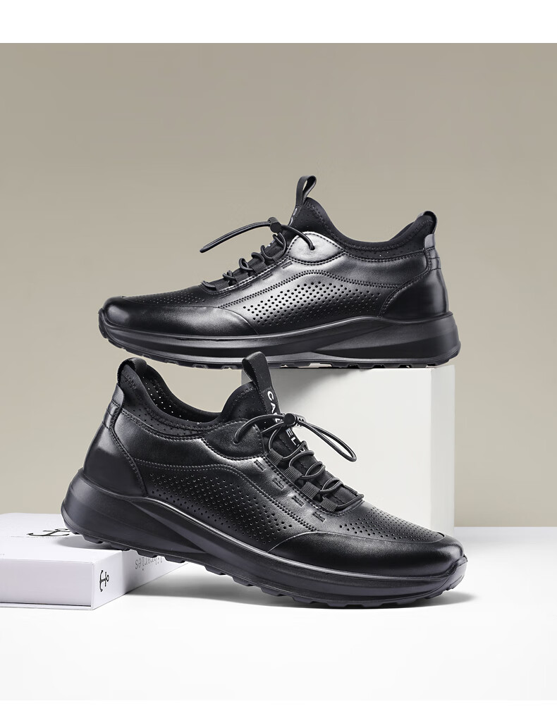 CARTELO Genuine Leather Men's Shoes, Business Casual Sports New Style for Autumn And Winter, Soft Thick-Soled Versatile Commuter Work High-End Black 12