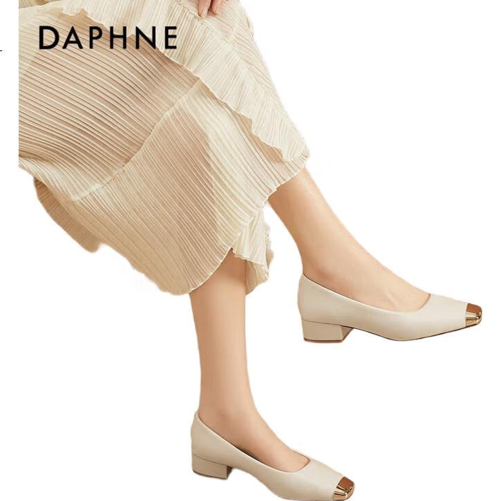 Женские туфли DAPHNE, бежевые, размер 38, квадратный носок, низкий каблук, удобные, элегантные, для работы и на каждый день