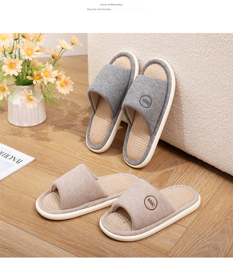 XGGC Four Seasons Slippers for Men And Women, Spring And Autumn Home EVA Soft Sole Breathable Cotton Linen Slippers, Gray, Size 42-43 7