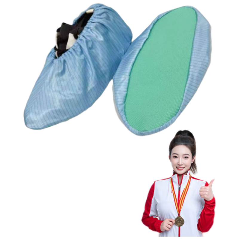 Mitz Anti-Static Shoe Covers Green Bottom Reinforced Dustproof Shoe Covers Thickened Glue Soft Sole Breathable Non-Slip Washable Reusable One Size Fits All [5 Pairs]