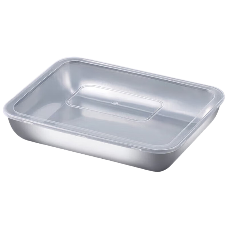 BJ Stainless Steel Rectangular Food Storage Containers, Extra Thick Tray Boxes, Vendors' Cold Dish Plates, Barbecue Plates, Large Size with Lids, Set of 6