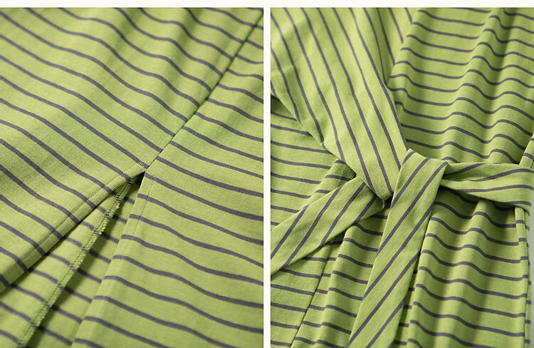 Dme [Skin-friendly Cloud Oxygen Cotton] Summer Color-block Crew Neck Side Tie Waist Cover Sleeve Striped Knit Women's Dress 10