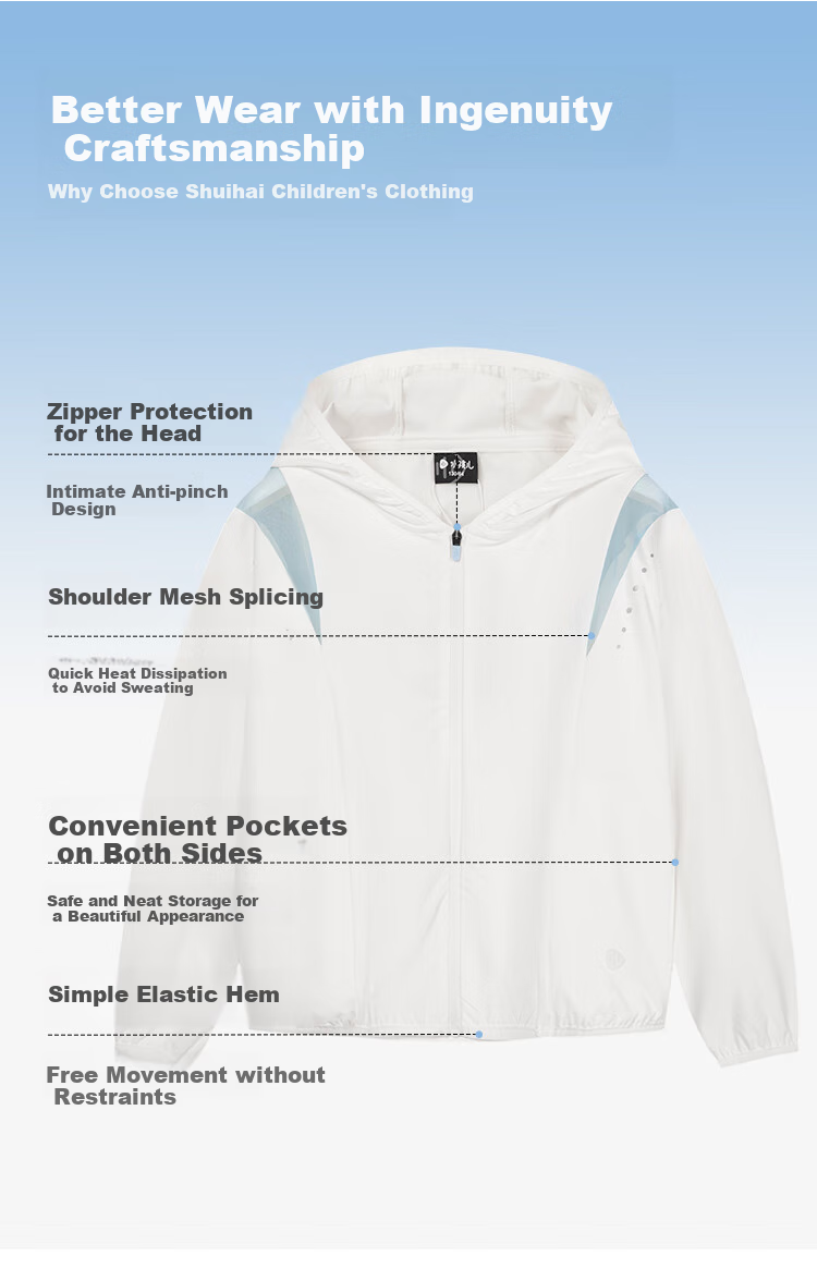 SOUHAIT Children's Clothing, Boys And Girls Sun Protection Clothing, Summer New Style Kids Cool-Feeling Jacket, Plain White, Size 150 2