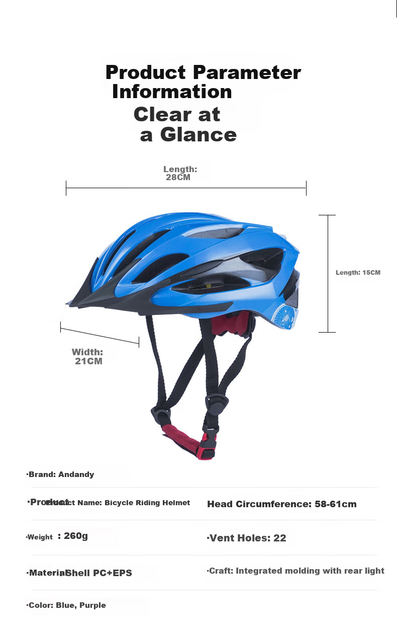 Adandyish Mountain Bike Helmet with Tail Warning Light, Unisex Cycling Helmet for Mountain And Road Bikes, Cycling Equipment, Purple-Gray 9