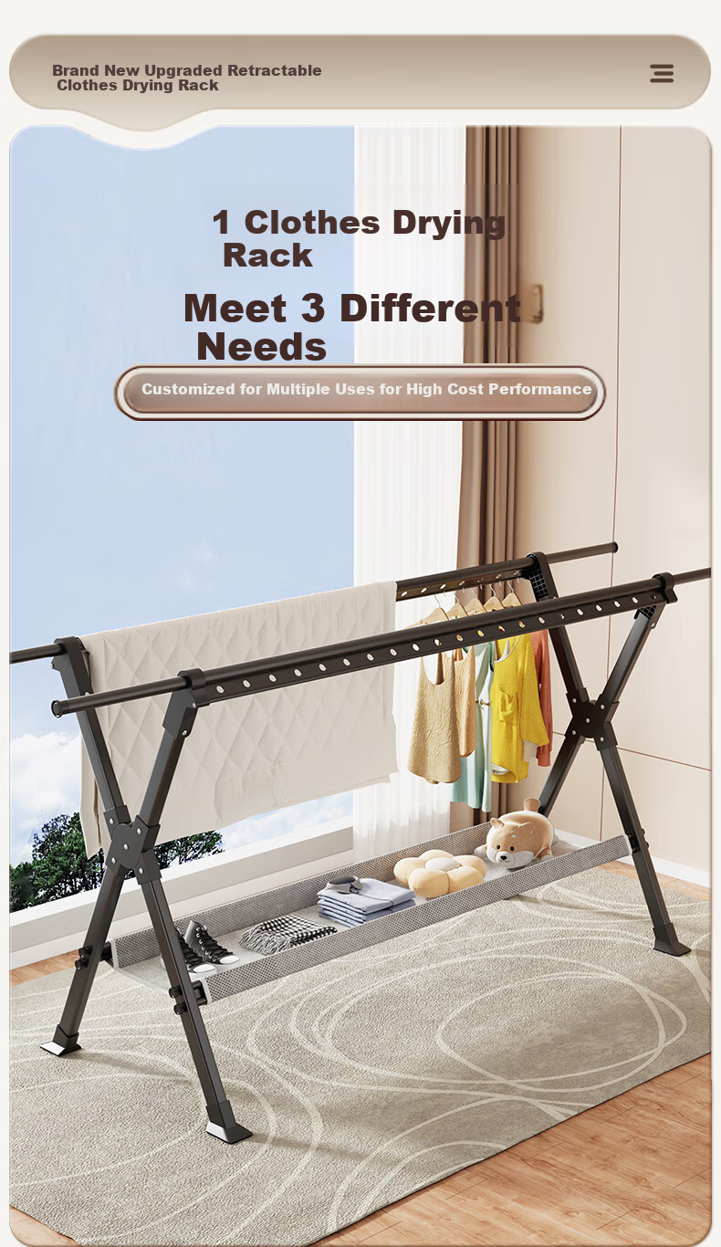 Shengnuoyilin Clothes Drying Rack, Floor-Standing Balcony Foldable Clothes Hanger for Indoor And Outdoor Use, 1.35m Extendable 1