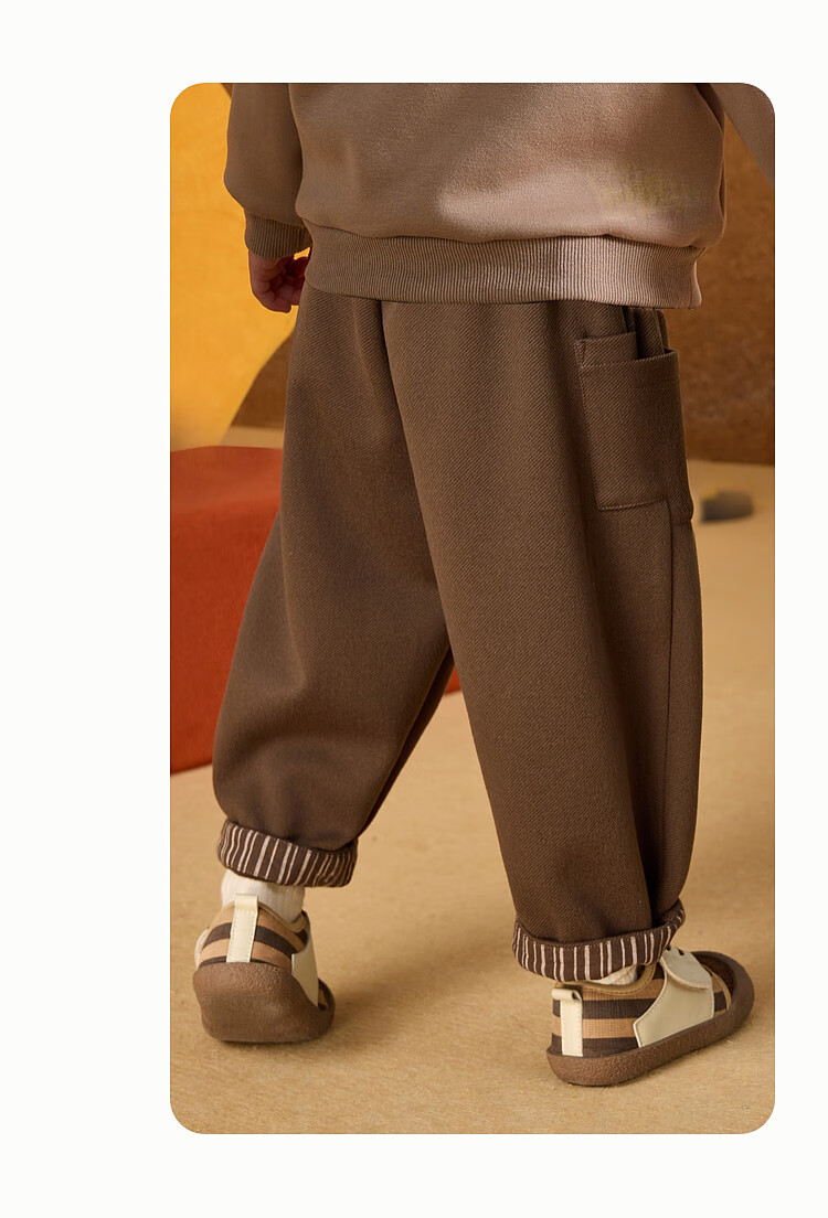 ASK JUNIOR Kids Boys Carrot Pants Spring Brushed Woolen Casual Sports Pants Brown Coffee 90 7