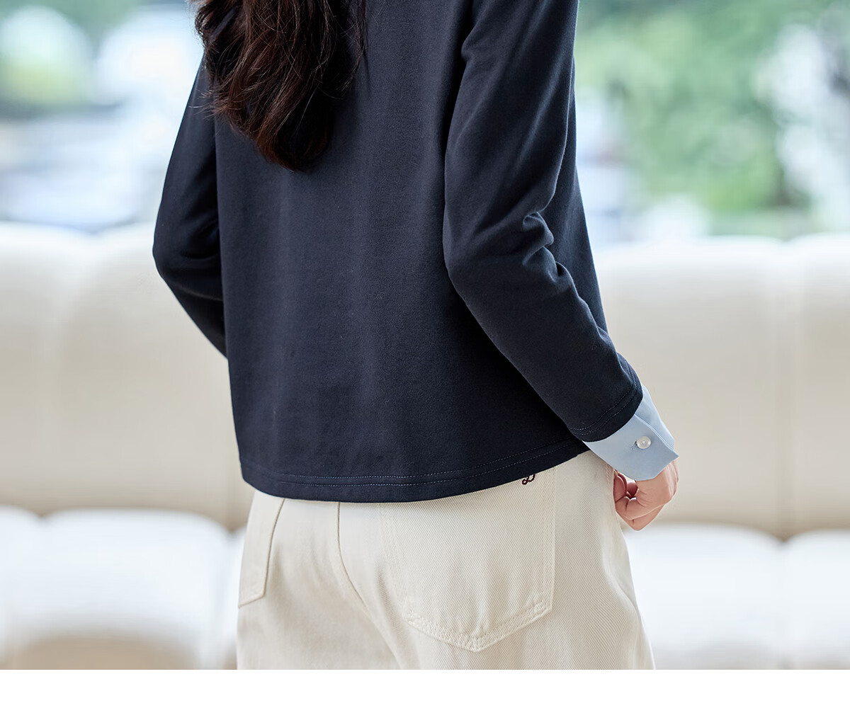 PinCai Women's Long Sleeve Shirt Color-Block Design Fake Two-Piece Layered Stylish Top P53S046 34