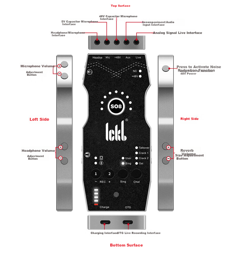 Ickb So8 Sixth Generation Sound Card Mobile Phone Computer Live Streaming Microphone Set, Douyin Kuaishou Universal Host Singing Quanmin K Song Recording Equipment Complete Set Condenser Microphone 13