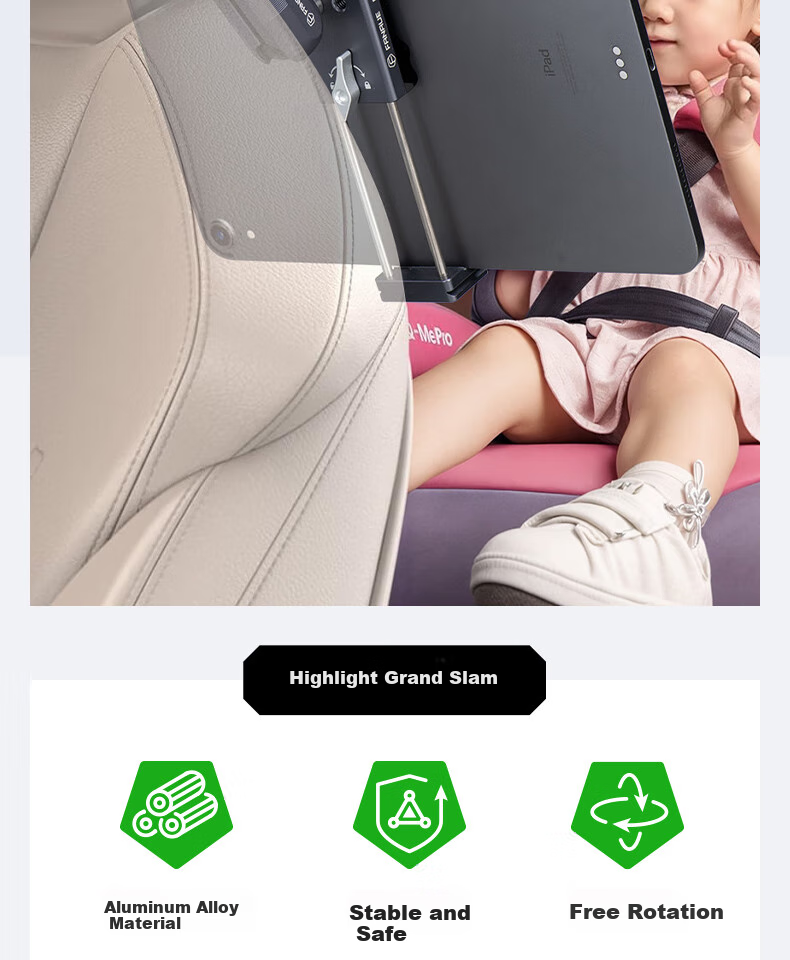 FANAUE Aluminum Alloy Car Tablet Holder, Rear Seat Headrest Backrest Mount for IPad, Laptop, Phone Entertainment PD-01T9(CC 3