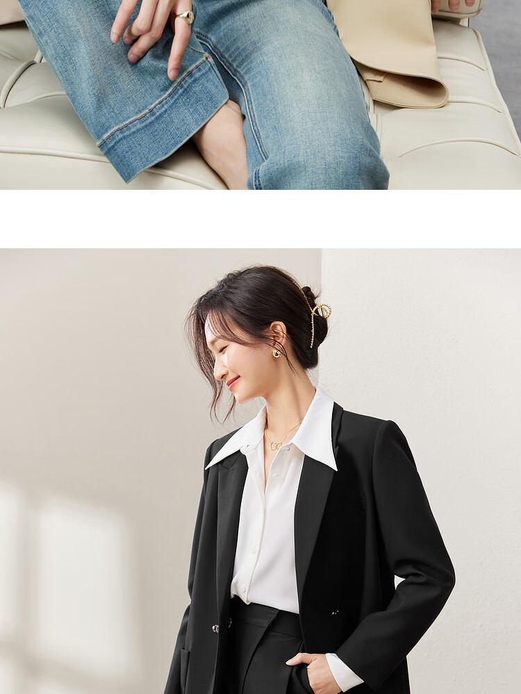 Sentubila Casual Commuter Blazer for Women, Spring And Autumn Loose Fit Jacket with High-End Style, Black, Size L 13