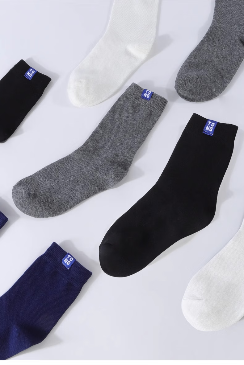 Hzasz 【5 Pairs】Youth Black Pure Cotton Socks Spring and Autumn Full Cotton Middle School Boys Large Kids Sports Long Socks 15