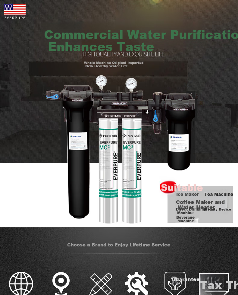 Everpure Coffee Shop/bubble Tea Shop/chinese Restaurant, 3.3 Liters/minute, 3300L Water Production Capacity, High-End Commercial Water Purifier, HIGH FLOW CSR TWIN-MC2 2