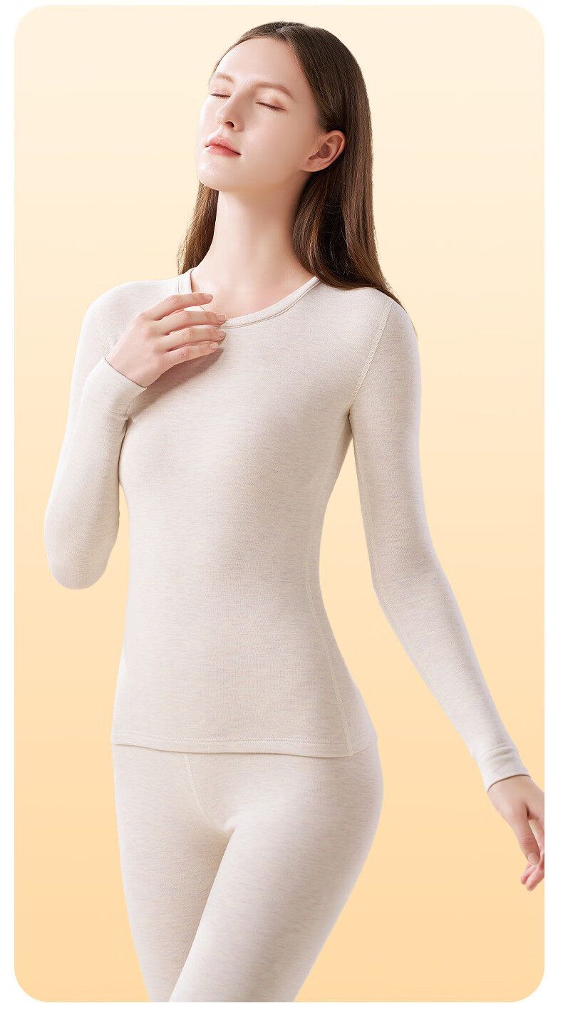 MiiOW Women's Cashmere Silk Thermal Underwear Set 2025 New Edition, Bordered Round Neck Top and Elastic Waist Thermal Pants 7