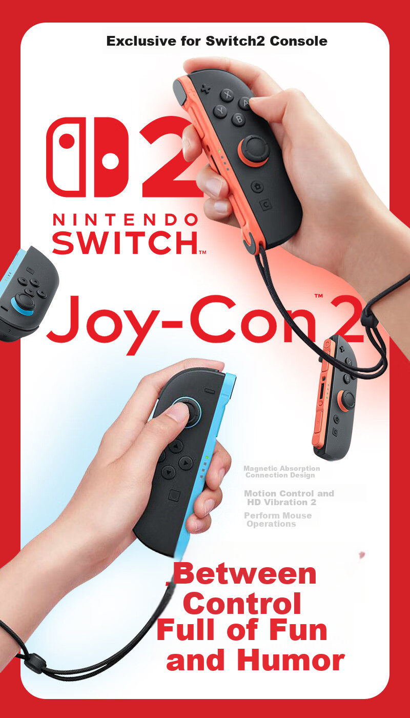 Nintendo Switch Joy-Con Controller for Switch 2 Hong Kong Version, Left And Right Gray Control Accessories, Casual Family Gathering Birthday Gift Bluetooth Gamepad 2