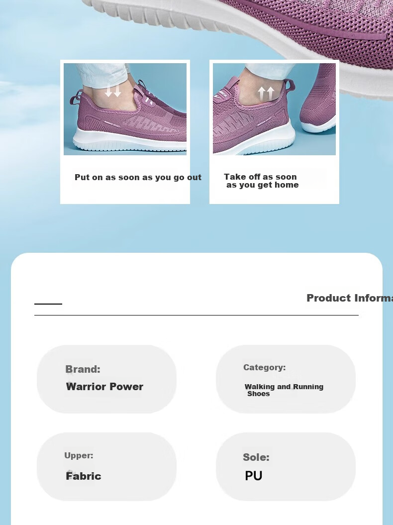 Warrior Women's Shoes, Mom Shoes, Autumn Season, Soft Sole Slip-On, Soft-Bottomed Sports Old Beijing Cloth Shoes, 0603, Light Purple, Size 39 10