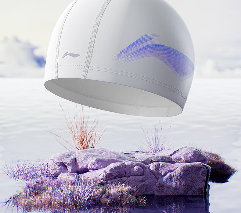 Li-Ning Swimming Cap for Men And Women, Simple Design, PU Coating, Waterproof Swim Cap for Long Hair, Ear Protection, Comfortable Fit, No Tightness, Model 6601 White 2