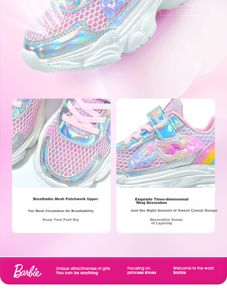 Barbie Girls' Spring And Autumn Princess Style Outdoor Running Shoes, Travel Student Dad Shoes Sneakers DA6707 Blue Size 30 5