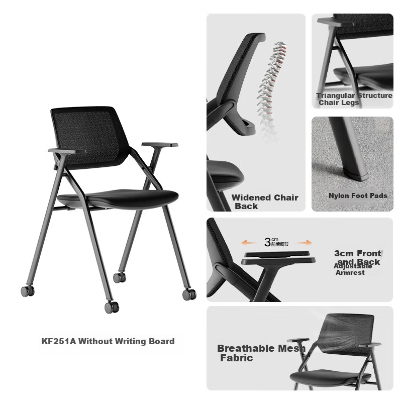 Deli KF251-A Office Training Chair, Staff Meeting Chair, Multifunctional Sliding Storage Writing Chair, Corporate Bulk Purchase