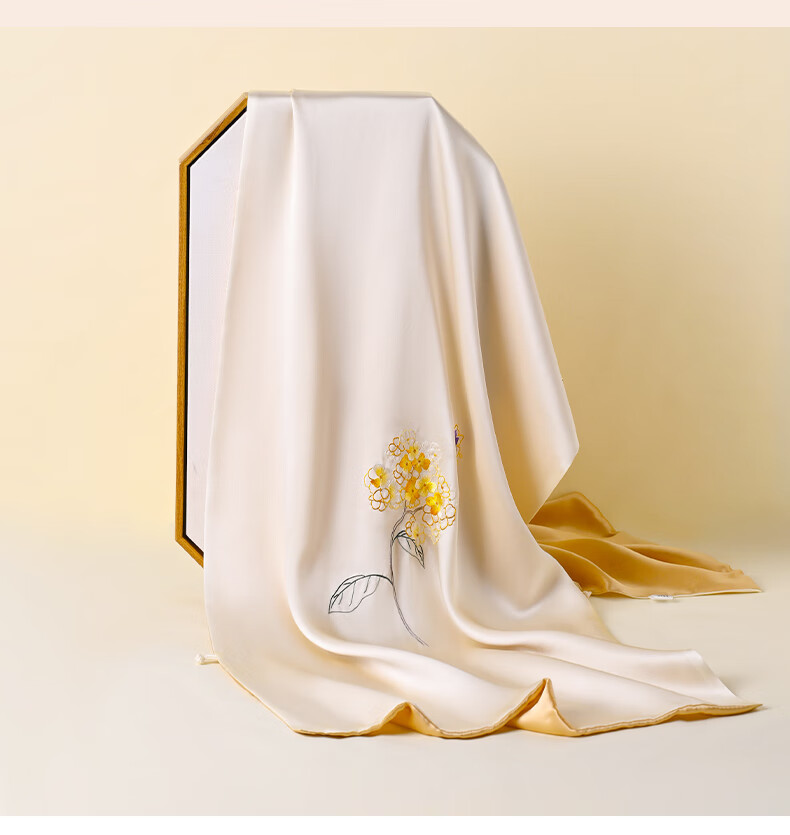 Hangsilk Road Pure Silk Mulberry Silk Scarf [Intangible Cultural Heritage Su Embroidery Pankou] Gift for Elders and Mothers Birthday Women's Day Gold Thread 12