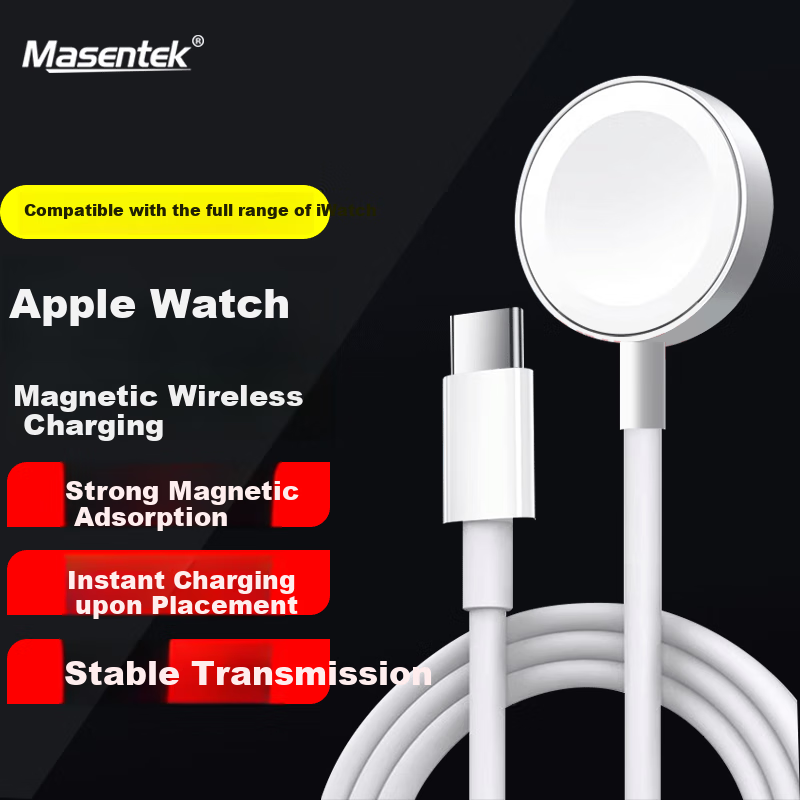 Беспроводная док-станция Masentek для Apple Watch, совместимая с кабелями Type-C/USB, магнитная подставка для зарядки Apple Watch Series 1-9, SE, Ultra