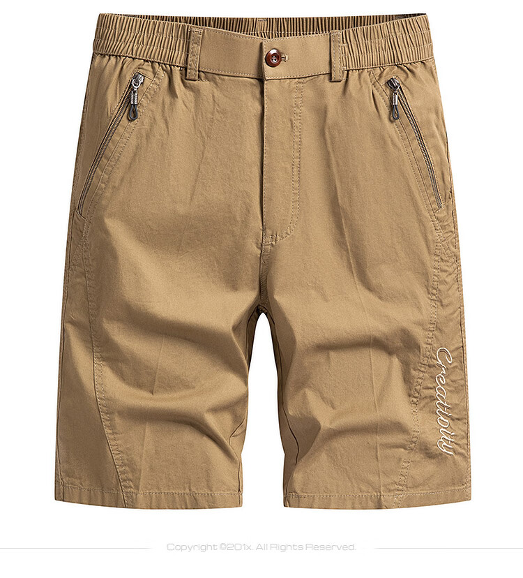 ROMON 100% Cotton Men's Summer Casual Business Zip Pocket Cargo Sports Beach Shorts Men's Knee-Length Pants 10