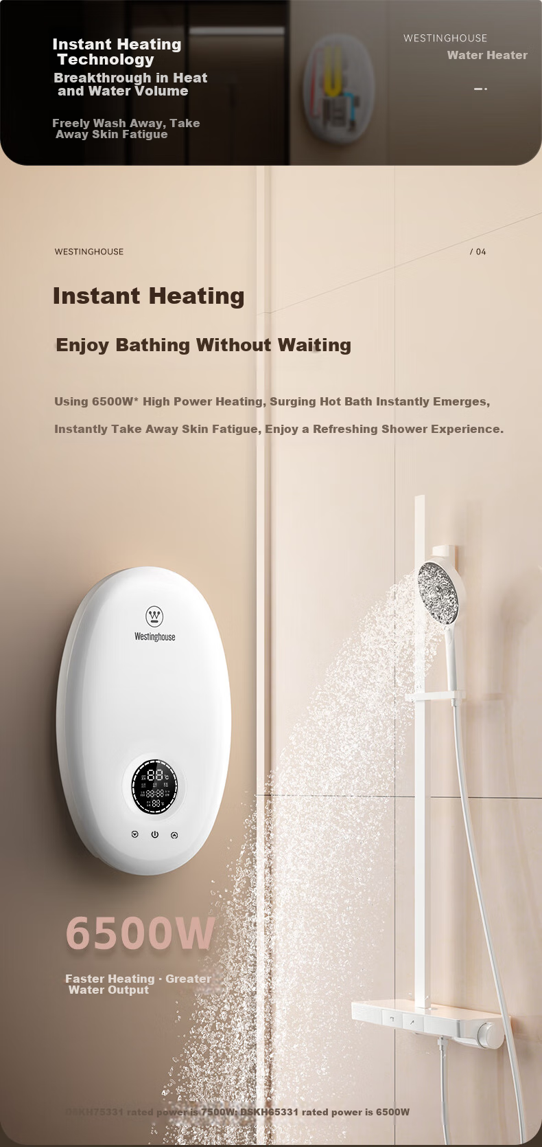 Westinghouse [Xiaobaiyulan] Instant Electric Water Heater, [On-Site Installation], 6500W Ultra-Thin Kitchen Treasure, Constant Temperature Rapid Heating, Rental Apartment Electric Hot Water Faucet DSKH65331 9