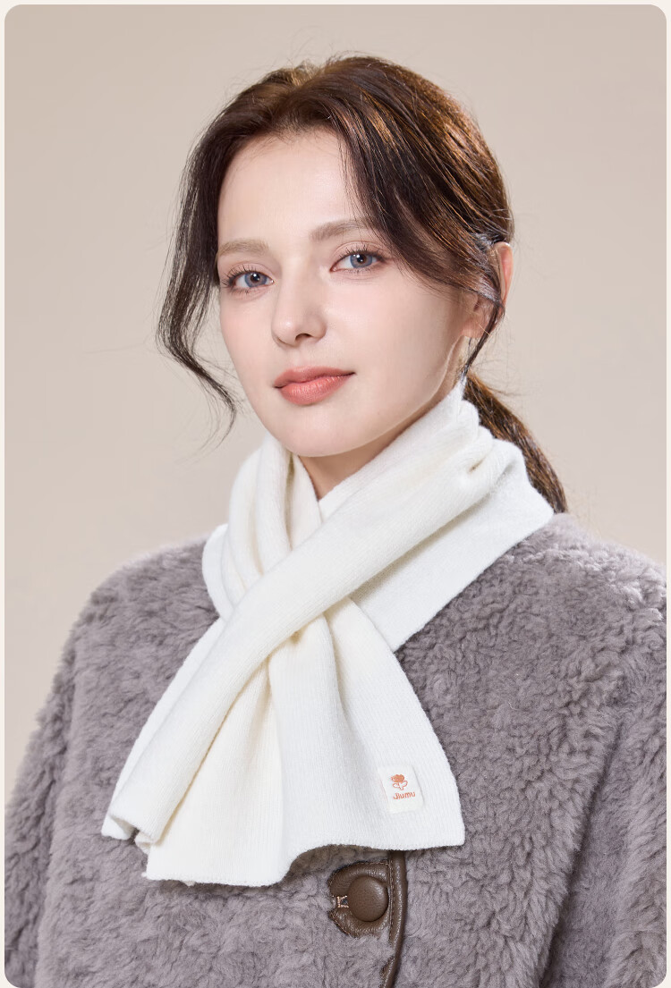 JIUMU Pure Wool Interwoven Small Scarf Women's Autumn Winter Warm Neck Warmer Lightweight Short Scarf for Girls 5
