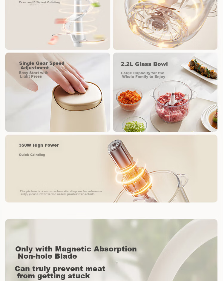Joyoung Home Use 2.2L Electric Meat Grinder, Multifunctional Food Processor, Mincing Machine for Dumpling Filling And Garlic Paste, Stainless Steel S22-LA355 2