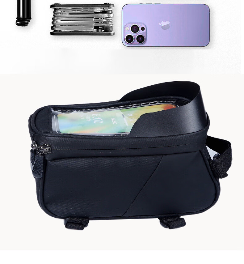 40,000 Kilometers Bicycle Front Frame Bag Mountain Bike Phone Storage Bag Waterproof Front Hanging Pack Cycling Gear Black 3