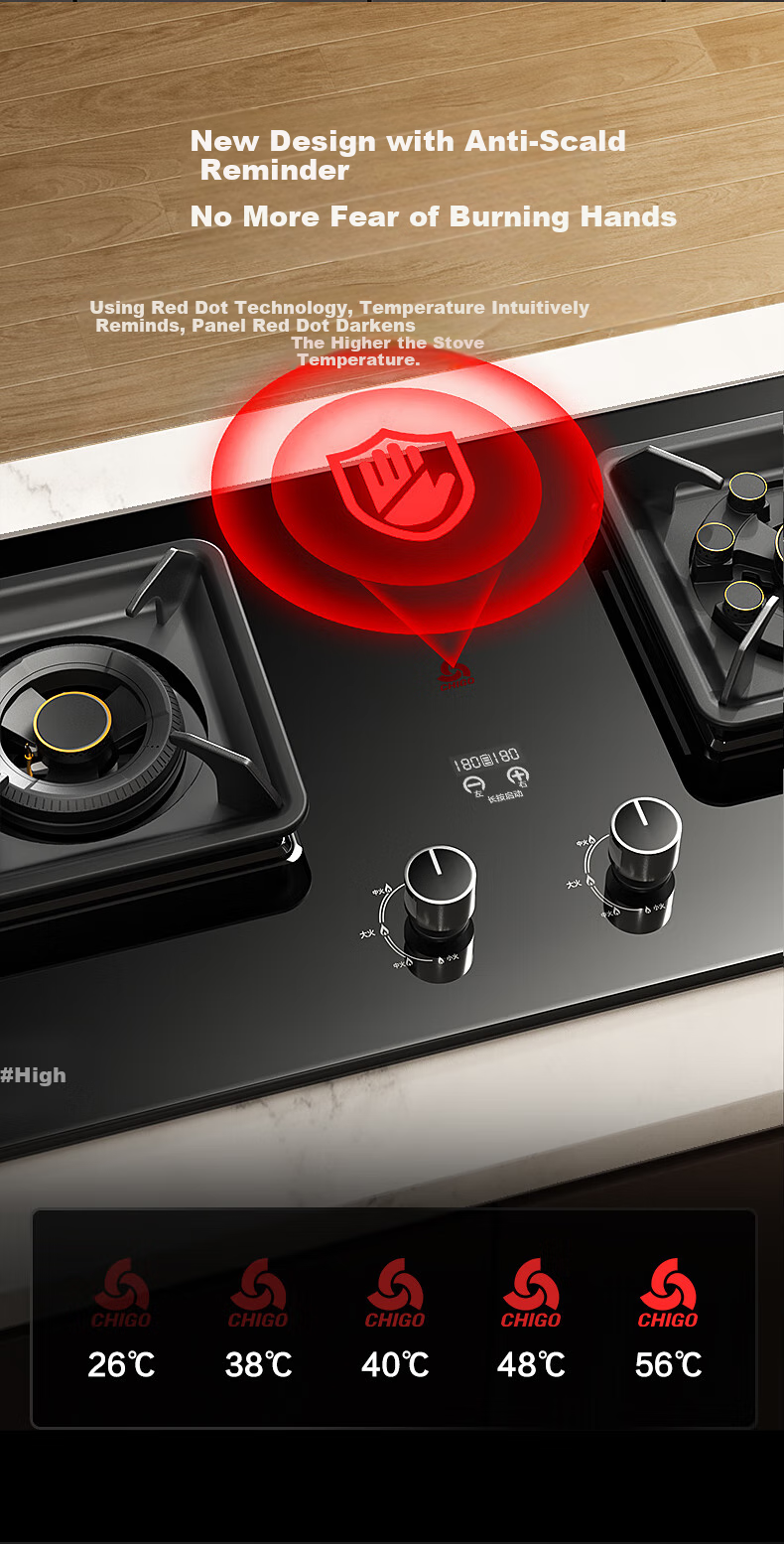 CHIGO Gas Stove with 15% Government Subsidy, Natural Gas Double Burner, 5.2kW High Flame Built-in Desktop Glass Panel Cooktop JZT-KN108 8