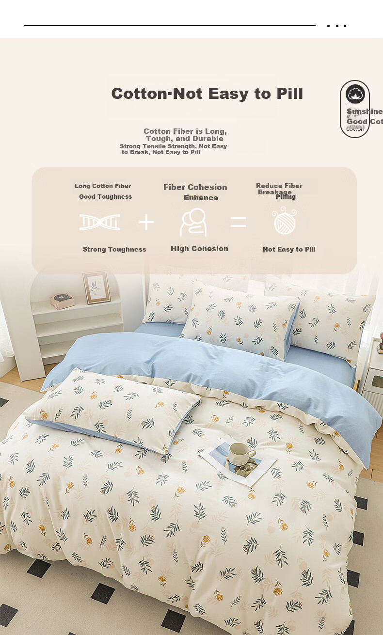 KING SHORE Class A Pure Cotton Four-Piece Bedding Set, 7A Antibacterial And Anti-Mite 100% Cotton Bedding Set, Includes Bed Sheet, Duvet Cover, Pillowcases Combination for 1.8/2M Bed, Zhu Sheng Kong Ye 7