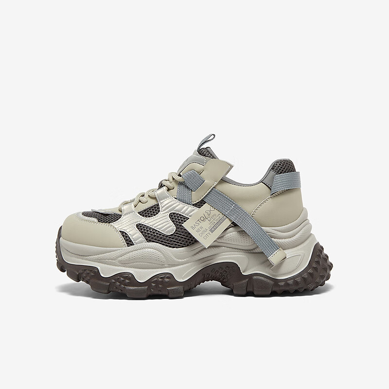 BASTO 25 Autumn Dad Sneakers Fashion Thick Sole Height Increasing Women's Casual Shoes B6091AM6 Gray/Light Gold Size 38