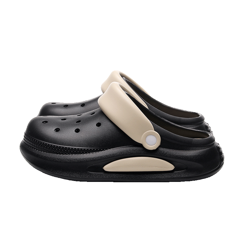 GUOLUOFEI Thick-Soled Perforated Shoes for Men And Women, Summer Beach Non-Slip Heightening Closed-Toe Outdoor Sandals, Khaki Size 44-45