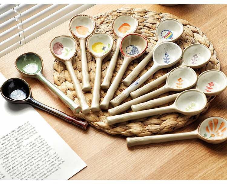 Quanshi Japanese Ceramic Small Spoon Set of 2 - Household Soup Spoon, Ramen Spoon, Porridge Spoon, Rice Spoon, Dessert Spoon 4
