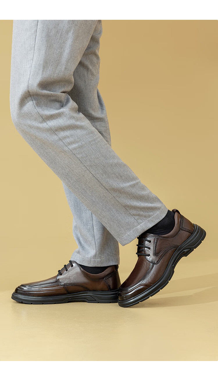 Aokang Men's Spring and Autumn New Casual Leather Shoes Men's Formal Shoes Soft Sole Comfortable Derby Work Shoes Single Shoes MT 5