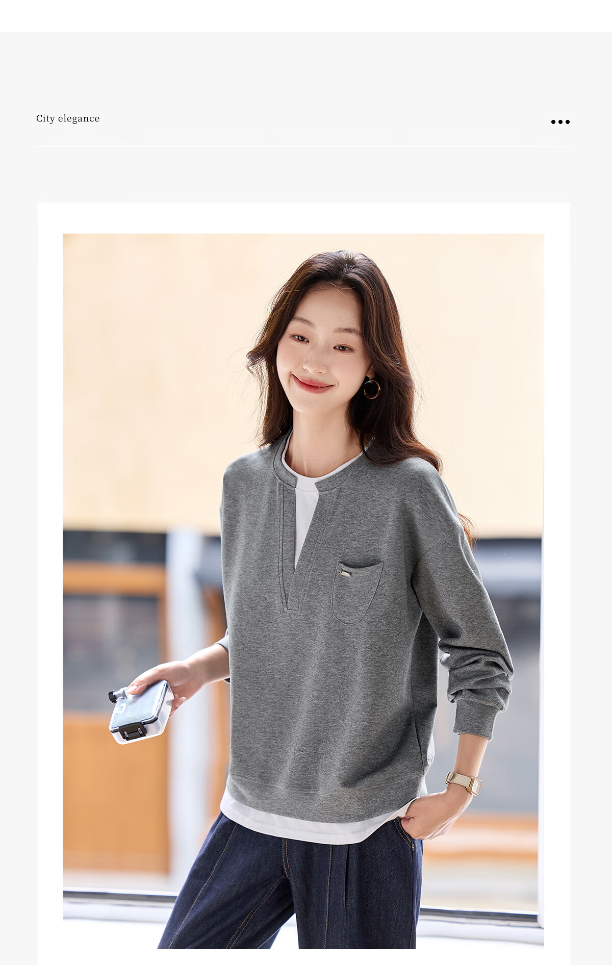 PinCai Women's Casual V-Neck Fake Two-Piece Loose Slim Layered Sweatshirt P53W050 14