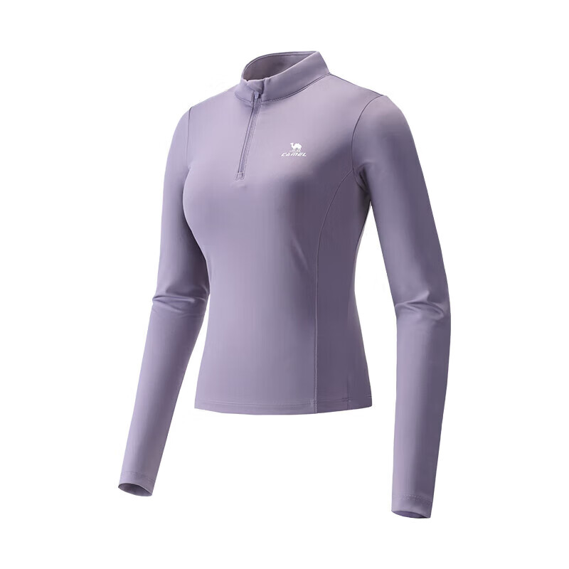 CAMEL Long-Sleeve Quick-Dry T-Shirt for Women, Running Fitness Stand-Up Collar Sports Top J25CA8L6004 Midnight Purple M