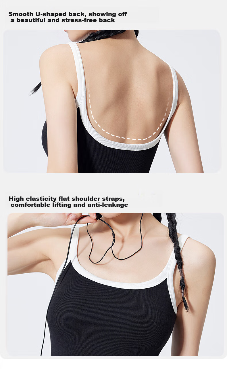 Ordifen Women's Camisole Tank Top with Contrasting Color Lining, One-Piece U-Neck Undershirt, Inner Wear Or Outerwear, Sporty Style 13