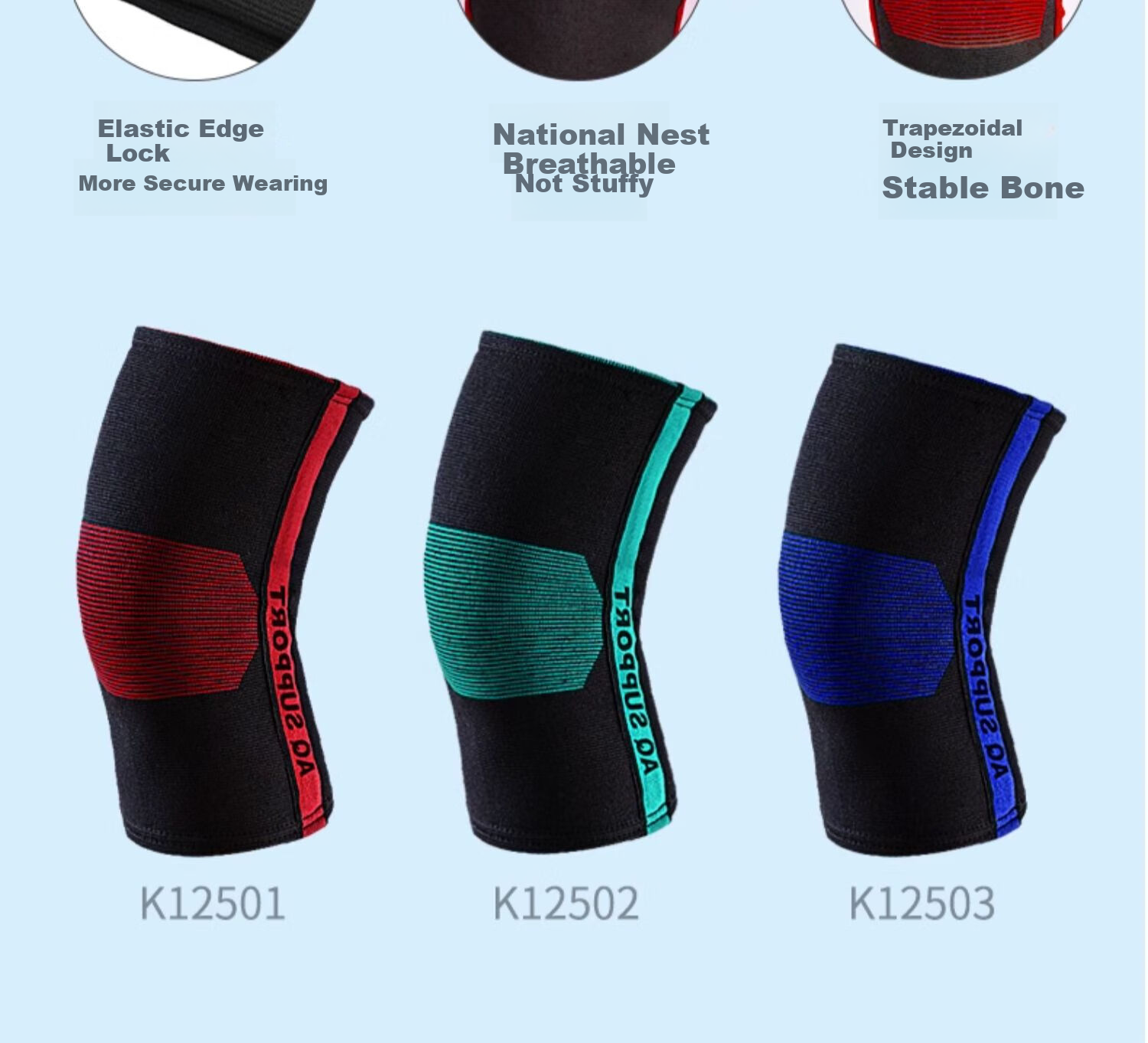 AQ Knee Brace for Sports Running Hiking Cycling, Specialized Knee Joint Protection Equipment, Black Red Blue 10502L, Single Pack 18