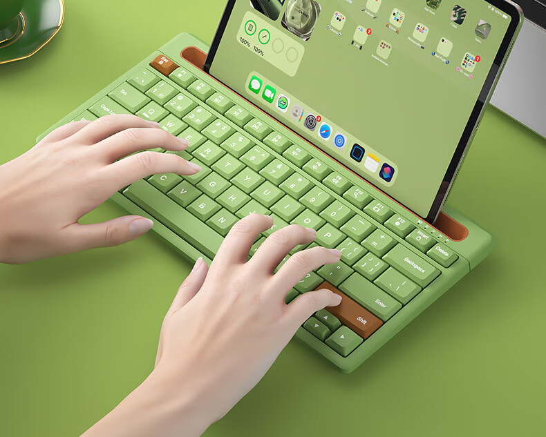 BOW Hangshi K150B IPad Wireless Bluetooth Keyboard with Air6 Connector, Compatible with Apple Android Huawei Xiaomi Phones, Tablets, Laptops, Leaf Green Color 3
