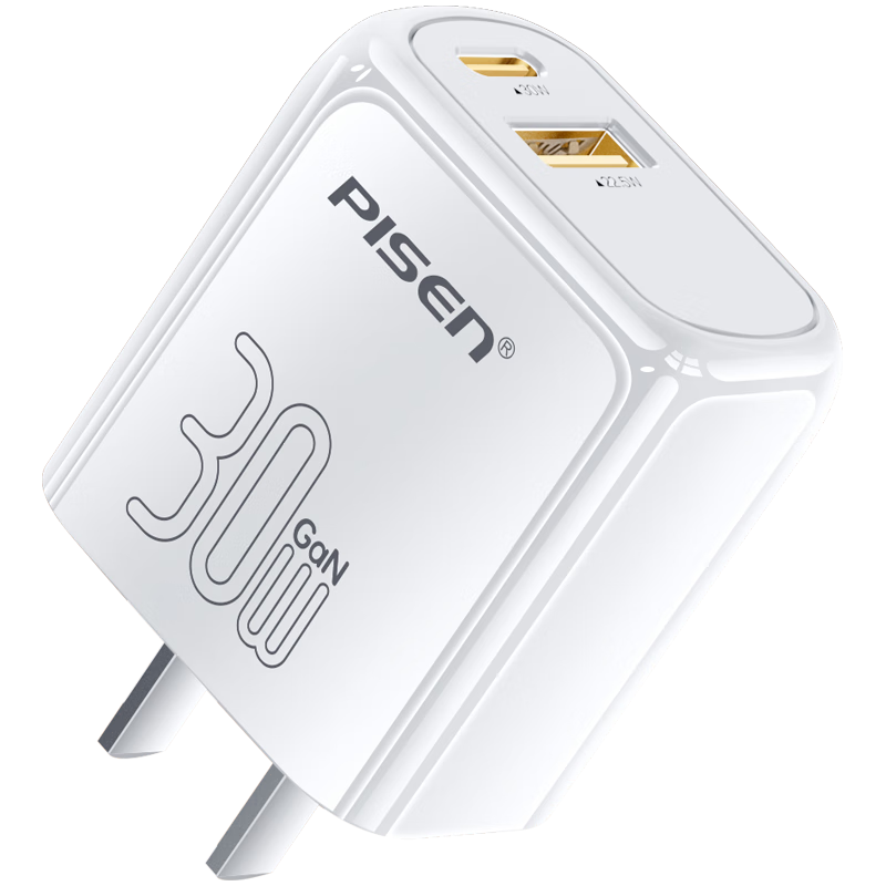 PISEN [3C] PD30W GaN Apple Charger Dual Port Typec/USB Fast Charging Adapter Compatible with IPhone 18 Pro Max/17/16/15, Huawei, Xiaomi Phones And IPad