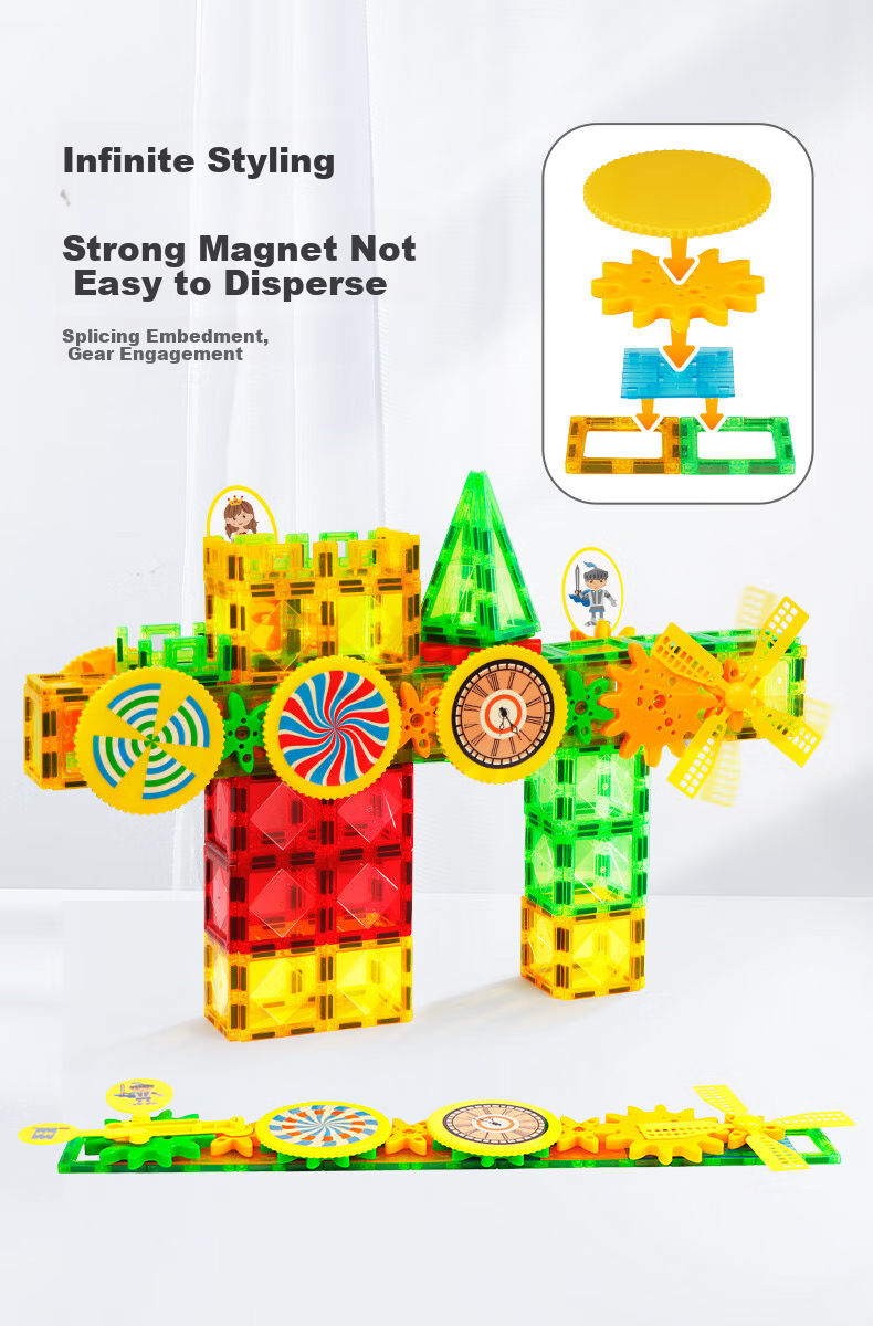 MAGPLAYER Colorful Window Magnetic Tiles, Children's Magnetic Toy Building Blocks with Wheels, Birthday Gift for Boys Aged 3-6, 288 Pieces 4