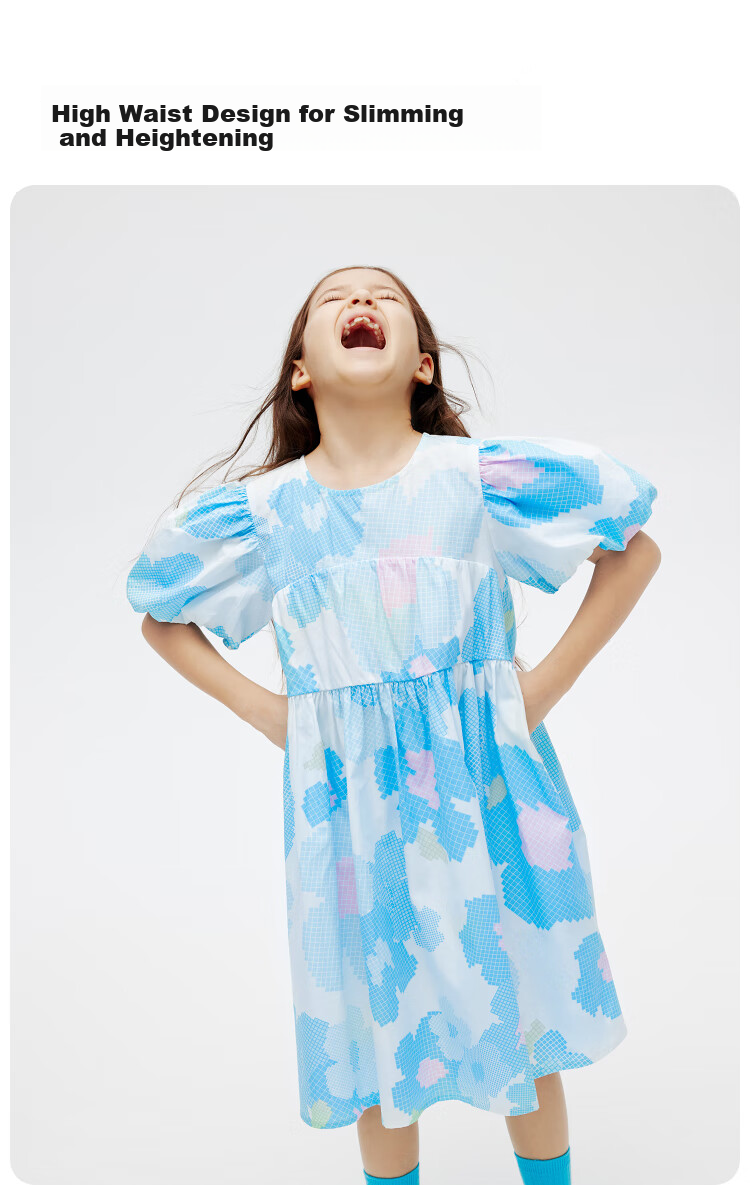 Annil Girls' Short-Sleeve Dress, Summer Cotton Elastic Sweet A-Line Dress with Floral Print 3