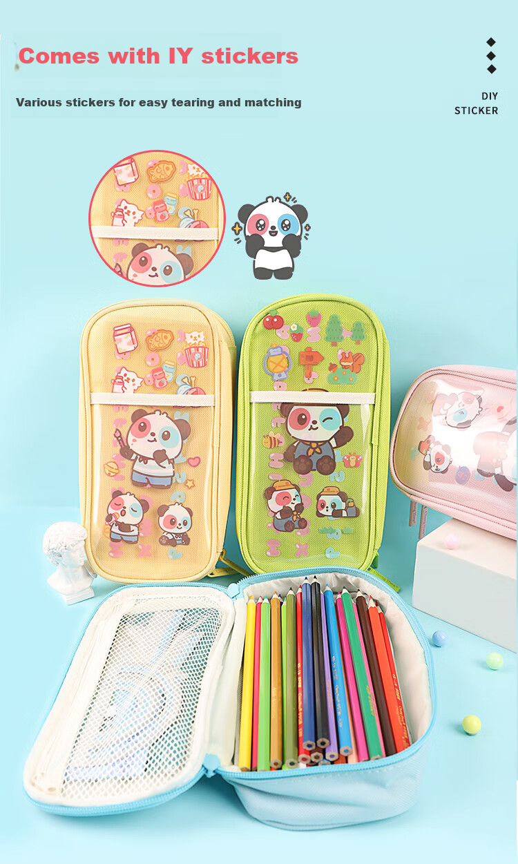 Zhonghua Student Pencil Case, Large Capacity Multi-Layer Pencil Box for Students, Multifunctional DIY Stationery Storage Box, DaDa Panda Series, Children's Day Gift PB0007C, Gree 6