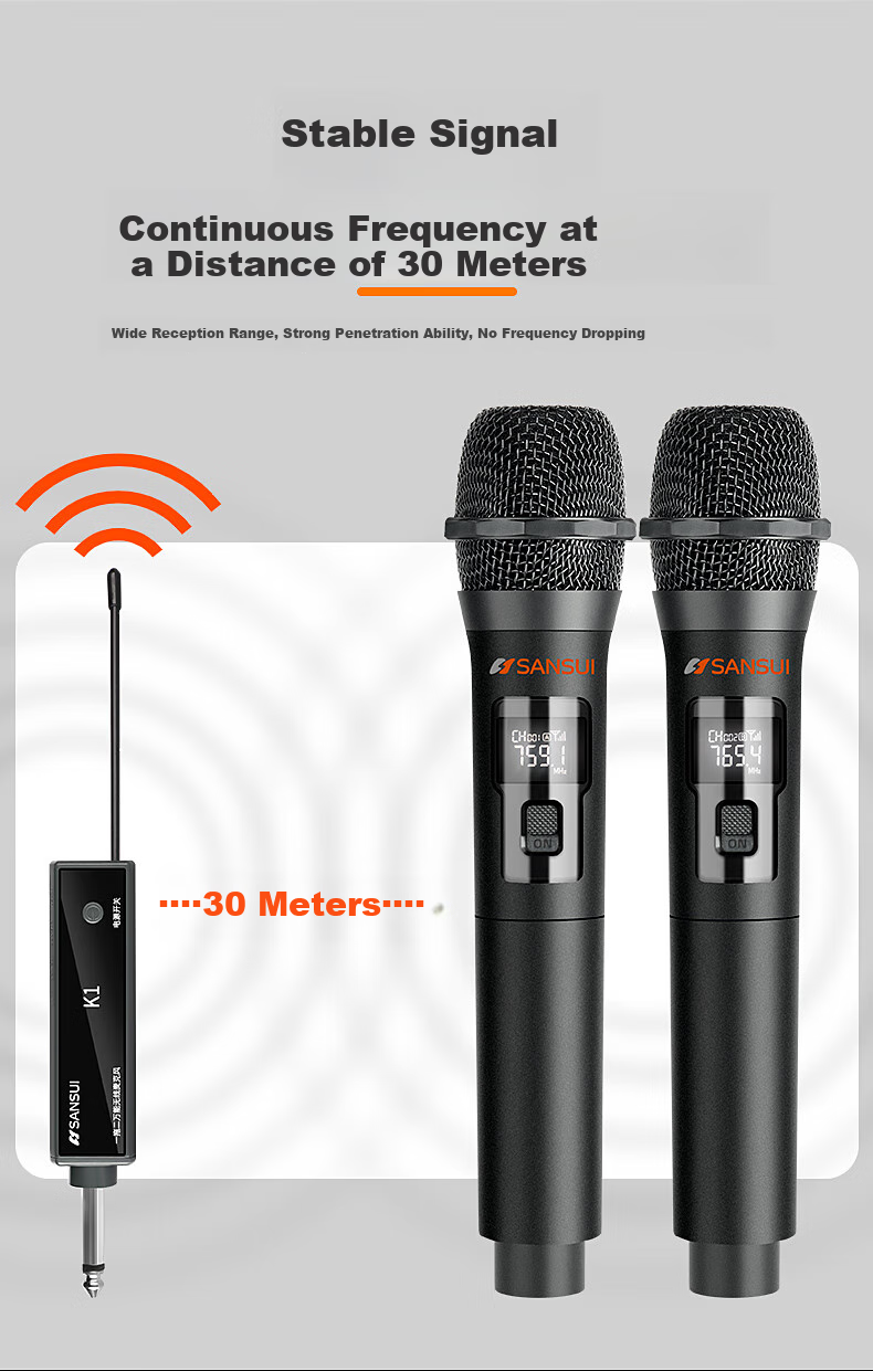 SANSUI KM3 Wireless Microphone, Professional U-Band One-To Wireless Microphones, KTV Sound System, Handheld Microphone for Stage Performance, Karaoke, Wedding Ceremonies 6