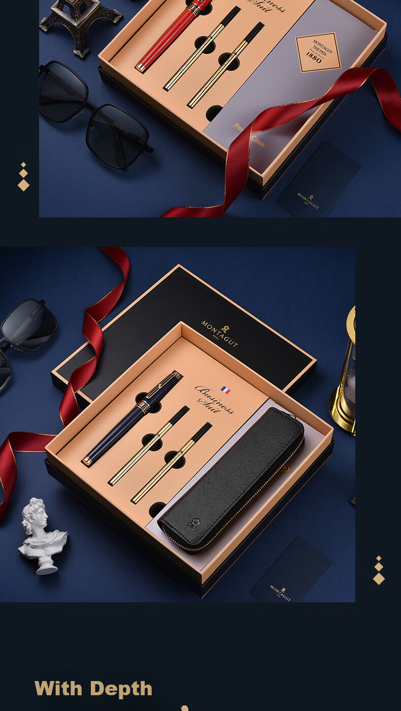 MONTAGUT [Best-Selling Product] Signature Pen for Men And Women, Business Writing Office High-End Gift Box Set, Gift Companion Gift Junken Series Gray 0.5mm 2