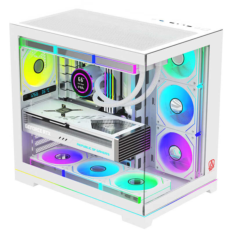 AOC ACG800W White Ultra-Competitive Seaside View Case, ARGB Light Bar, Supports ATX Motherboard, Graphics Card Limited to 410mm, Compatible with 360mm Water Cooling, Left And Right Compartments, 10 Fan Positions