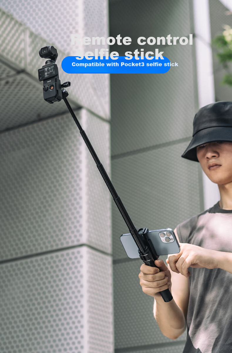 SUREWO Compatible with DJI Osmo Pocket 3 Selfie Stick, Remote Control for Pocket Camera Accessories, Large Screen Viewing Handheld Extension Pole Stand 1