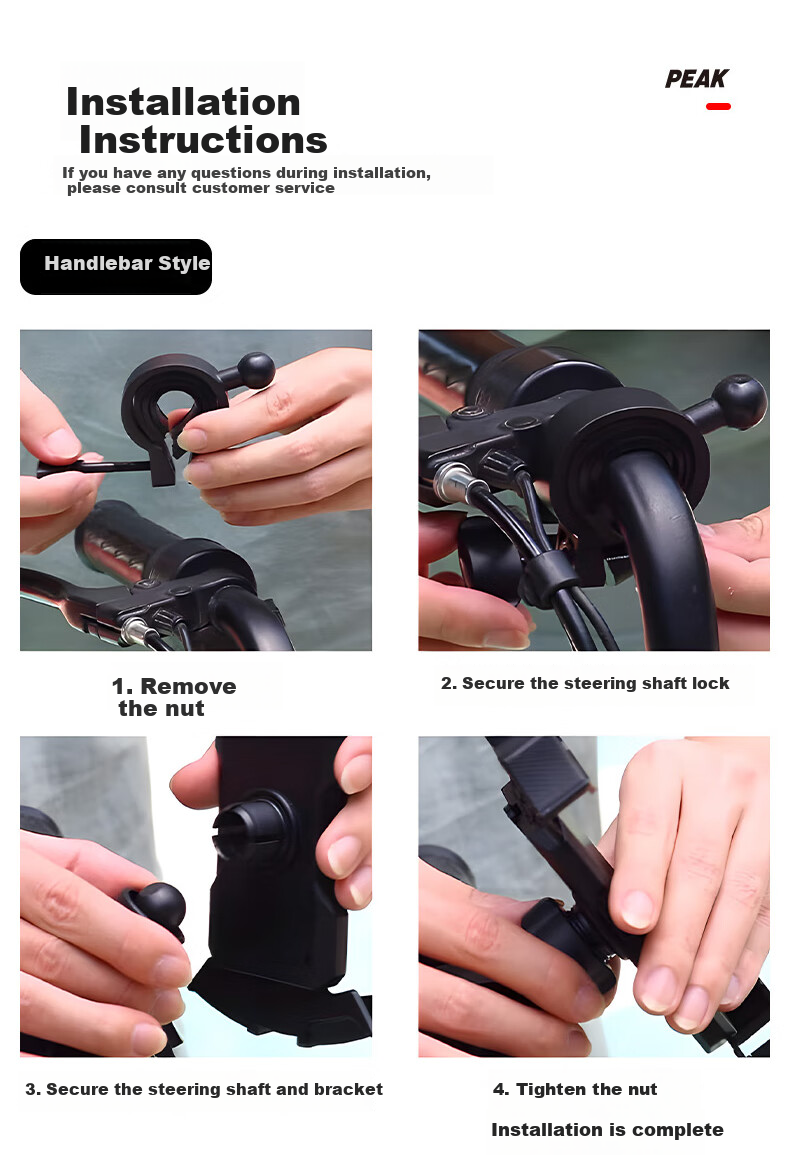 PEAK Electric Vehicle Phone Holder, Motorcycle Delivery Rider Courier Navigation Anti-Shake Bicycle Riding Phone Mount 6